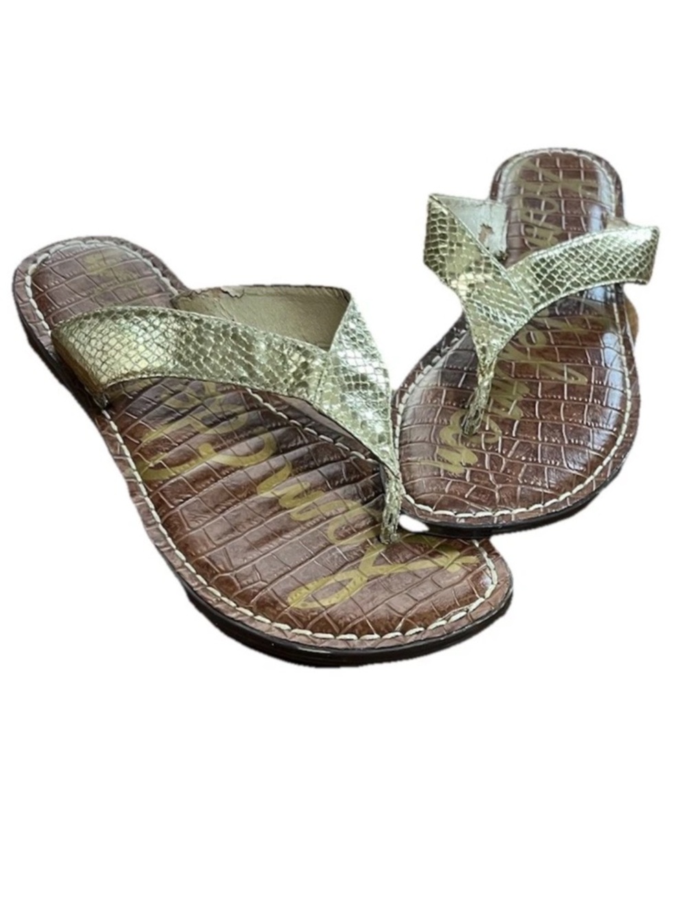 Sam Edelman Gold Snakeskin Gracie Thong Sandals –  Women’s Size 8.5